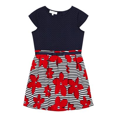 J by Jasper Conran Girls' navy and red textured floral print dress